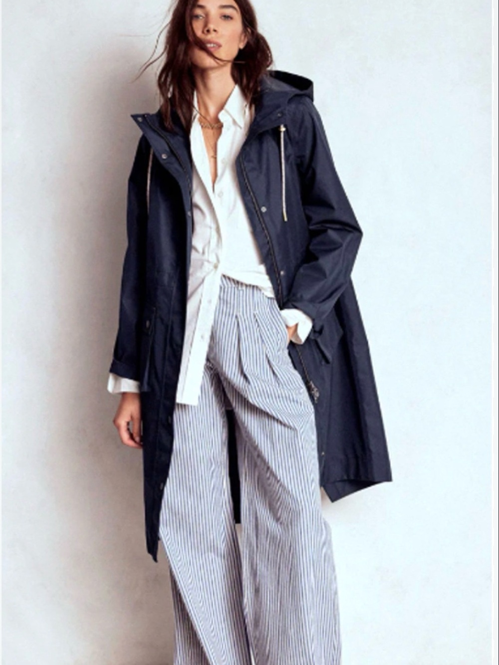 Boden, Longline Rain Mac in Colourblock Navy.